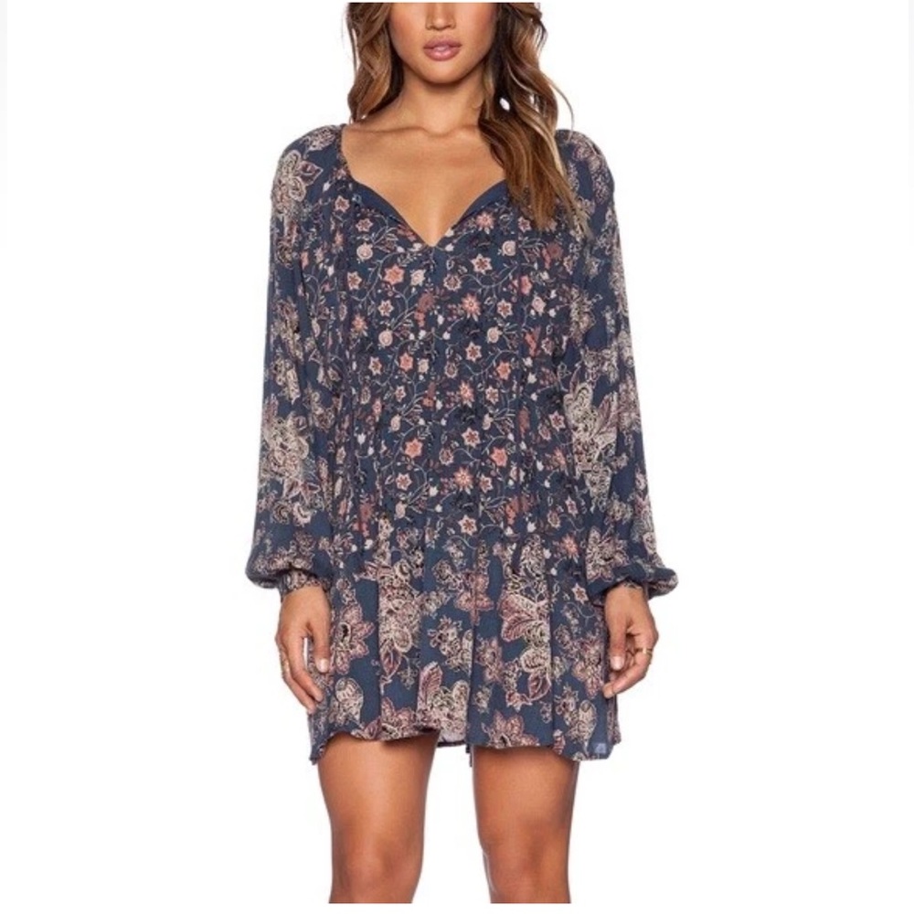 Free People Lucky Loosie Swing Dress Indigo Combo Small